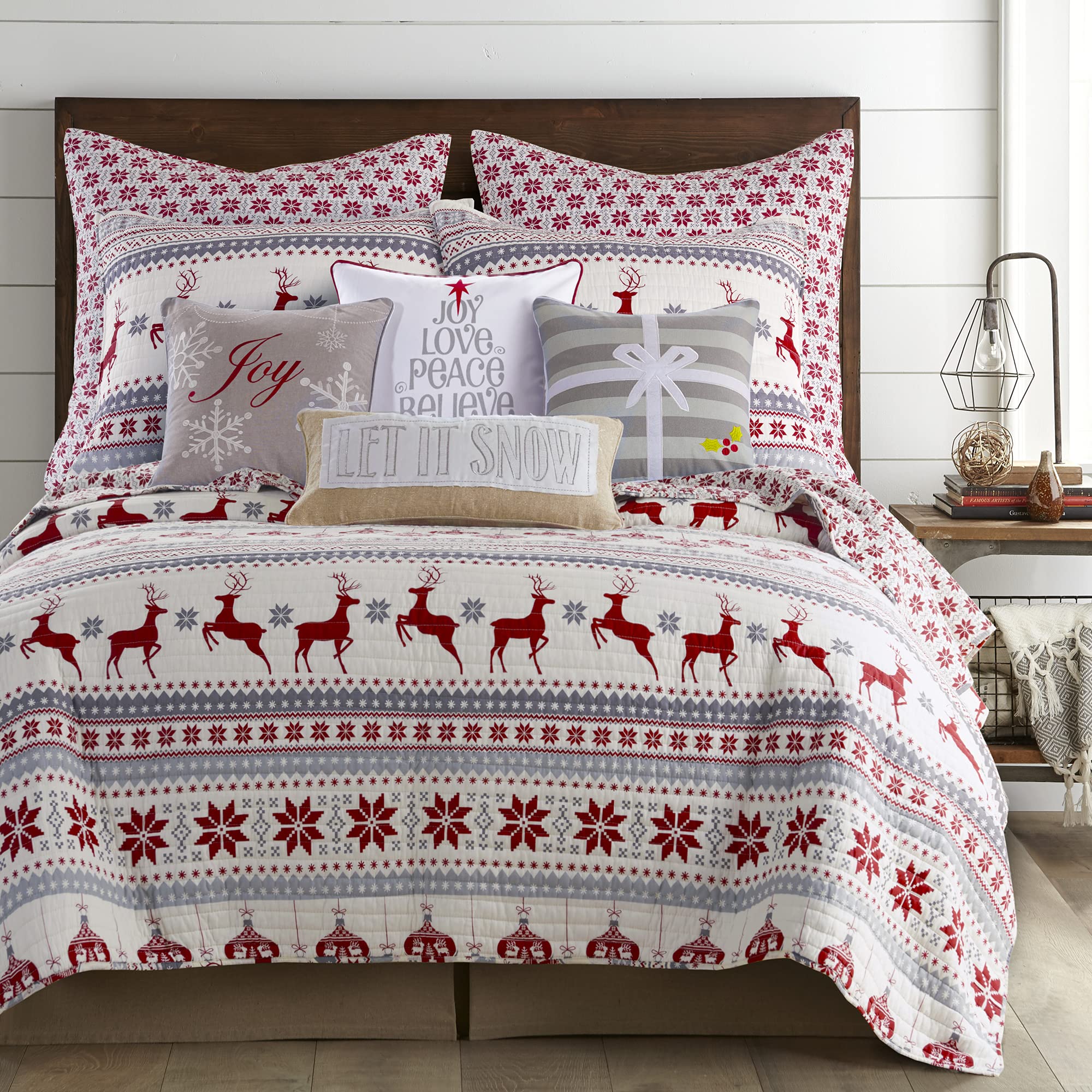 Levtex Home - Silent Night Quilt Set - Twin/Twin Xl Holiday Quilt And One Standard Pillow Sham 20X26 - Christmas Fair Isle Deer